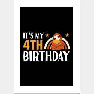 It's My 4th Birthday Sloth Posters and Art